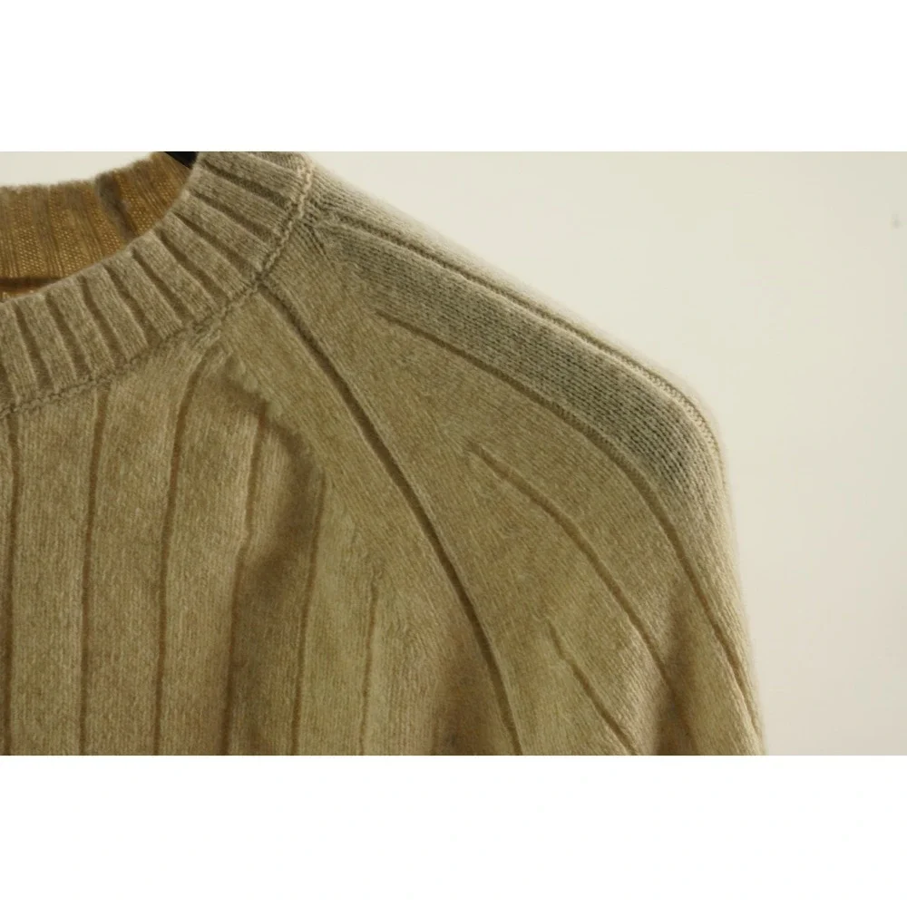 Banana Republic Crew Macro Rib Cable Knit Wool Sweater Men's Large Cream Stretch